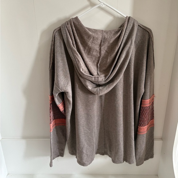 Altar'd State Taupe and Coral Hooded Sweater - Picture 3 of 3